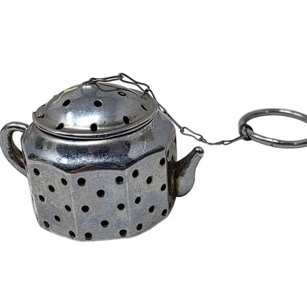 Vintage Japan Mini Teapot Tea Infuser Silver Tone Novelty Strainer